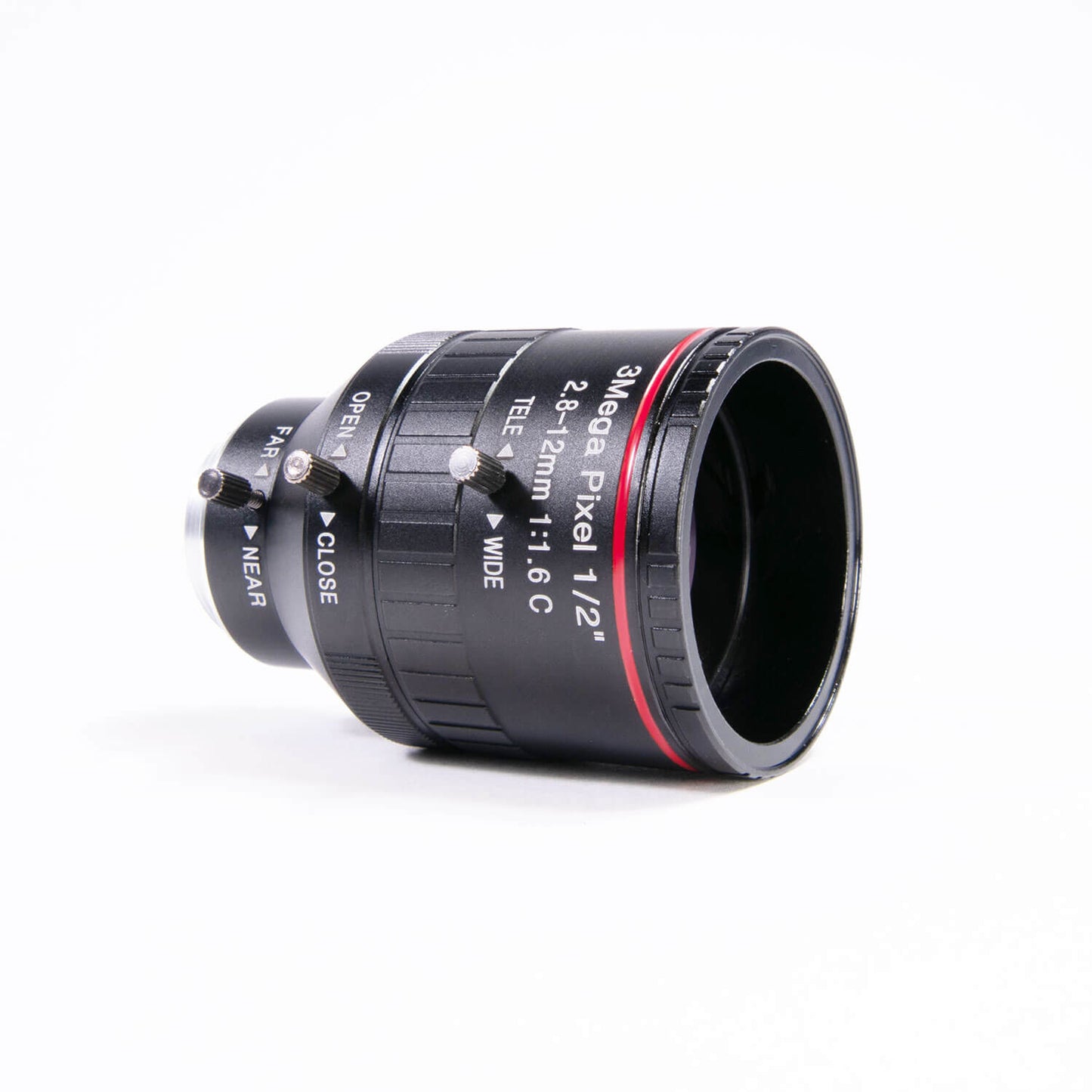 AIDA Imaging HD Varifocal 2.8-12mm Manual Iris CS Mount Lens displayed on a white background.