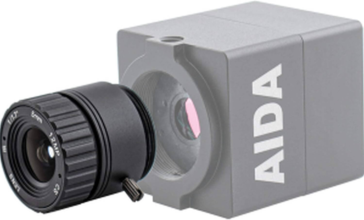 AIDA Imaging 4K lens with 5mm focal length and 66° HFOV, designed for 12MP image sensors.