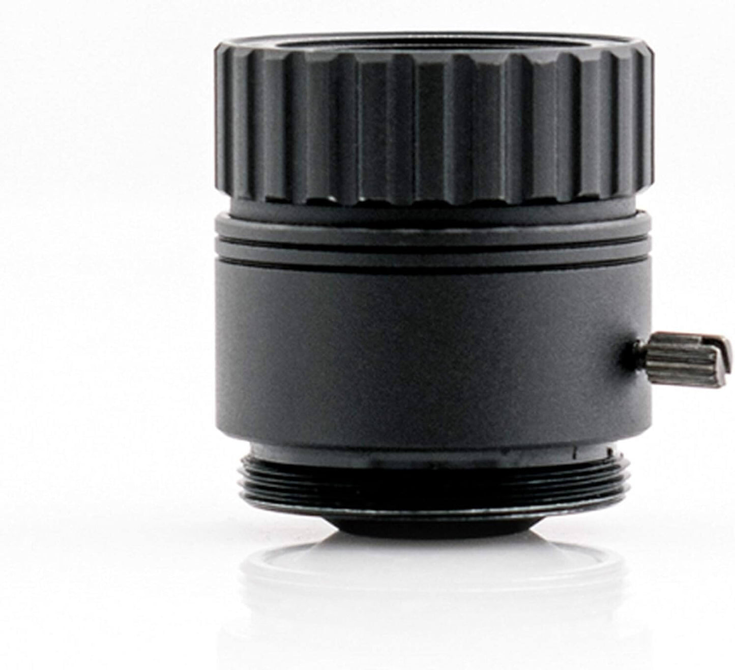 AIDA Imaging 4K 5mm HFOV 66° Manual Focus CS Mount Lens designed for 12MP image sensors, showcasing the lens in detail.