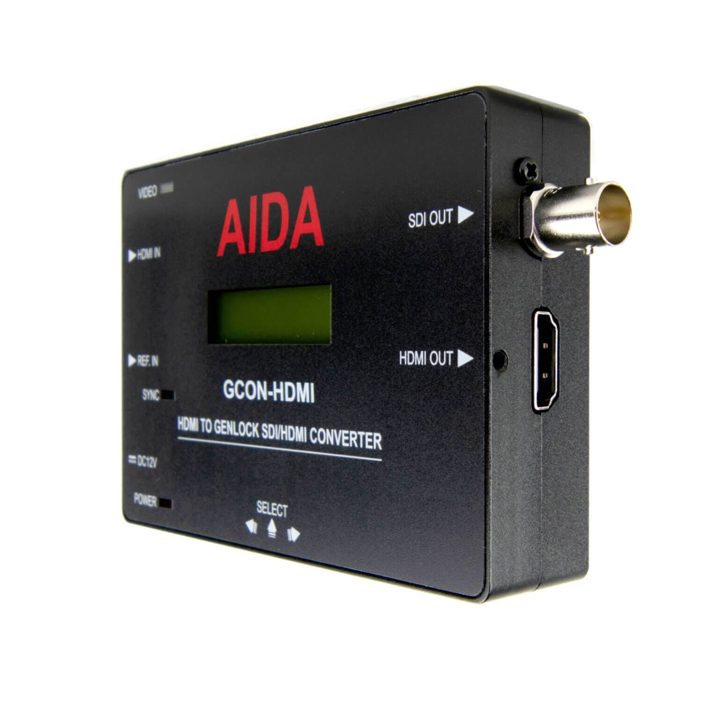 AIDA Imaging HDMI Genlock Converter with Active Loop Out, model GCON-HDMI, displayed on a white background.