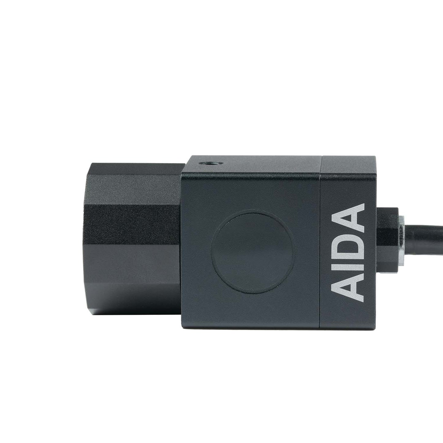 AIDA Imaging HD-100A-IP67 FHD HDMI POV weatherproof camera with TRS stereo audio input displayed against a neutral background.