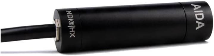 AIDA IMAGING FHD NDI|HX/IP Weatherproof Cylinder POV Camera, showcasing its compact design and weatherproof features.