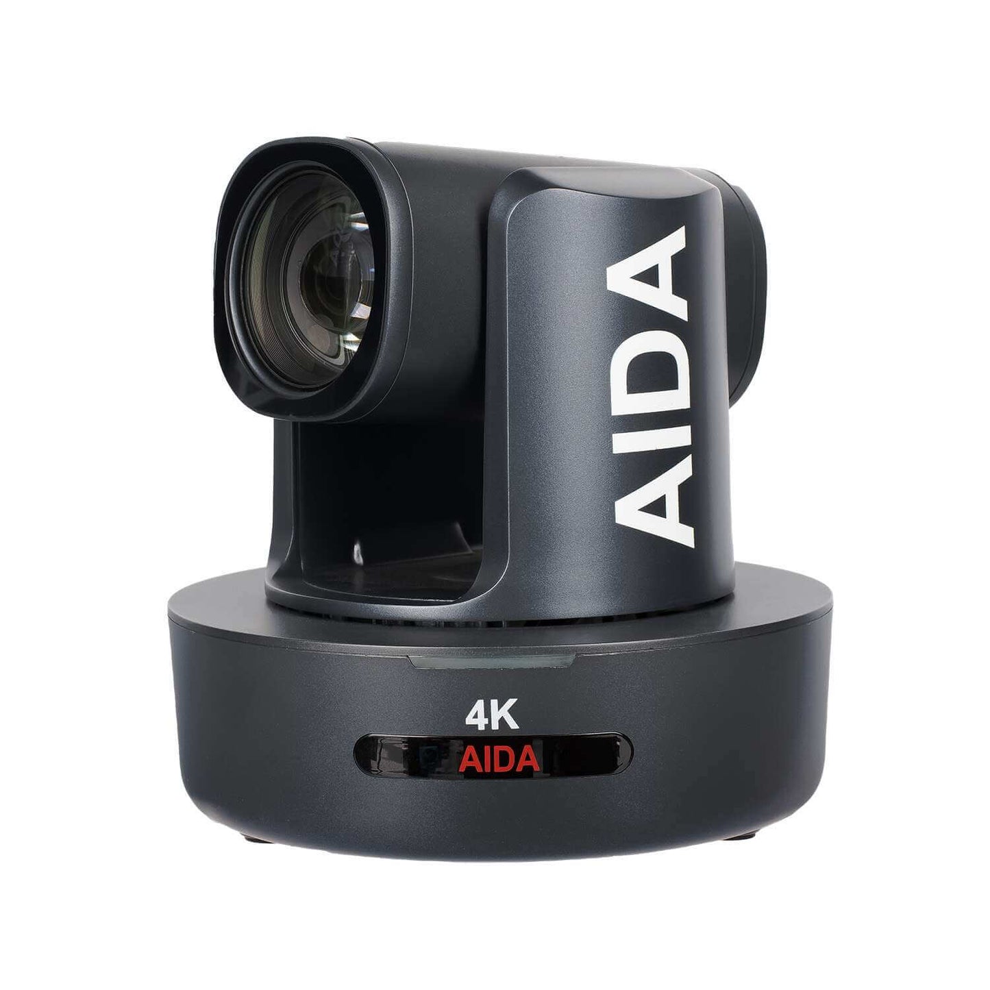 AIDA Imaging PTZ4K-NDI-X12 4K PTZ camera featuring 12X optical zoom, displayed in black color.