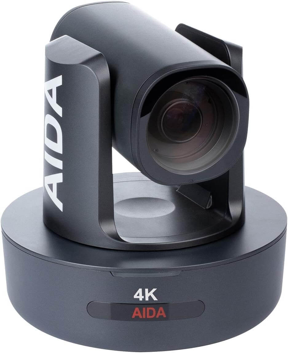 AIDA Imaging NDI|HX 4K PTZ Camera in black color featuring 30X optical zoom, suitable for broadcasting and conference settings.