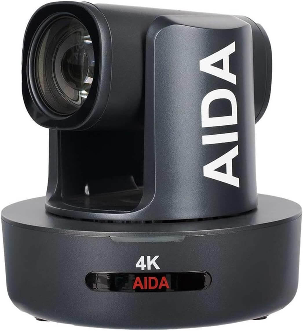 AIDA Imaging NDI|HX 4K PTZ Camera in black, featuring 30X optical zoom, designed for broadcast and conference use.