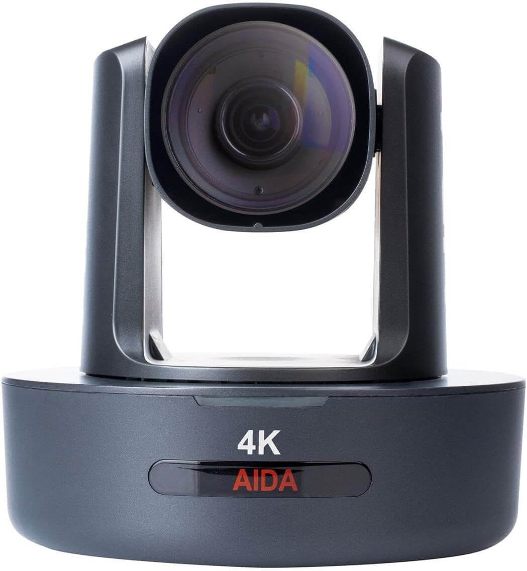 AIDA Imaging NDI|HX 4K PTZ Camera in black with 30X optical zoom, designed for broadcast and conference use.