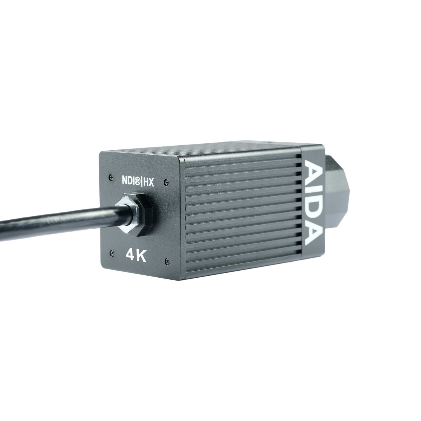 AIDA Imaging UHD NDI HX3 4K/60 POE 30X Zoom POV Camera showcasing its design and features.
