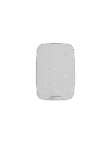 AJAX Wireless Keypad Plus in white, designed for indoor use, featuring a sleek and modern design.