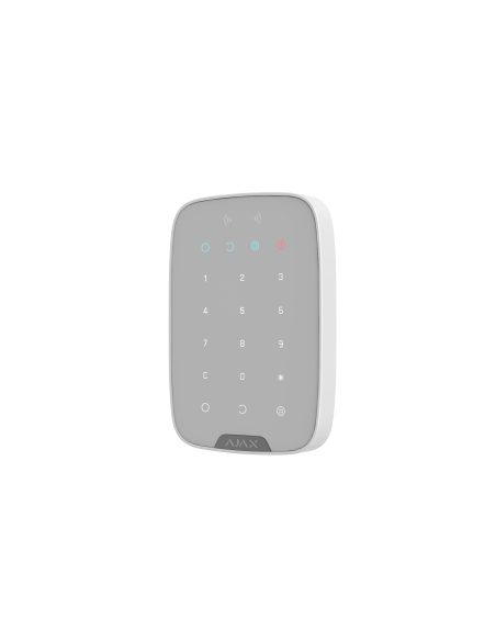 AJAX Wireless Keypad Plus in white color designed for indoor use, showcasing its sleek design and functionality.