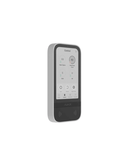 AJAX Wireless Touch Screen Keypad in white color, showcasing its sleek design and functionality.