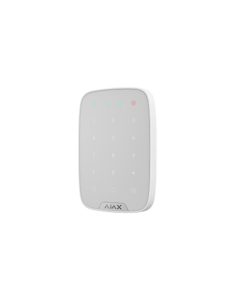 Wireless indoor keypad in white color designed for security systems.
