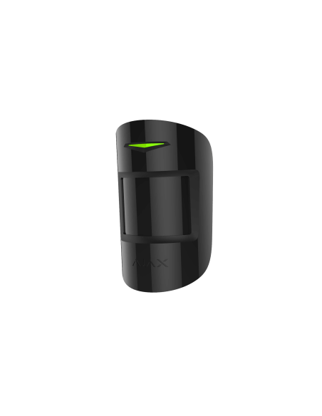 AJAX MotionProtect Plus Indoor Sensor in black color, a wireless motion detector designed to be pet immune, featuring thermal filter technology.