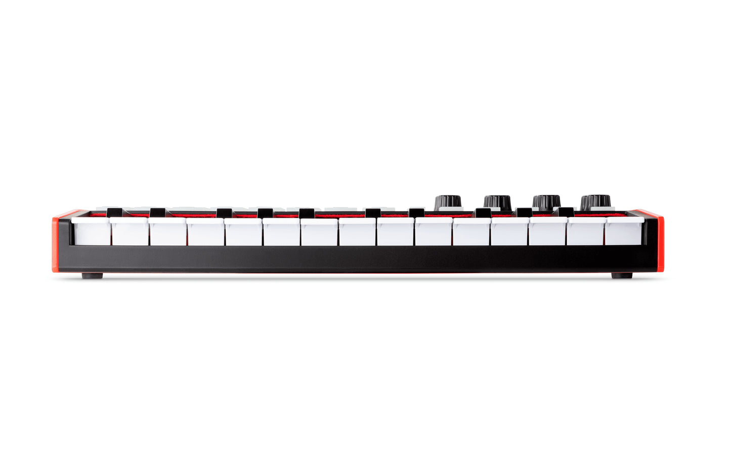 Akai APC Key 25 MKII, a compact keyboard controller designed for Ableton Live, shown from the side and front angles.