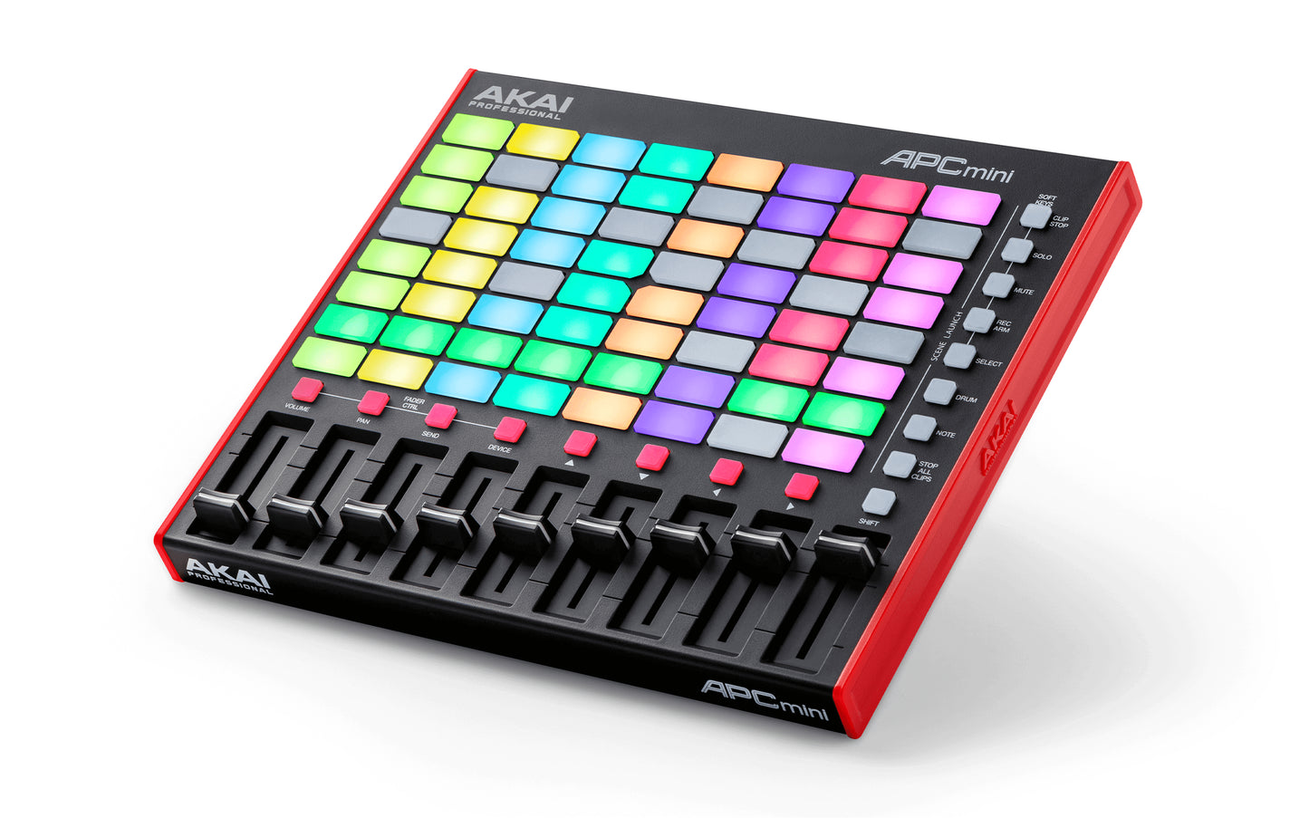 Akai APC Mini MKII portable Ableton Live pad controller angled to the left
