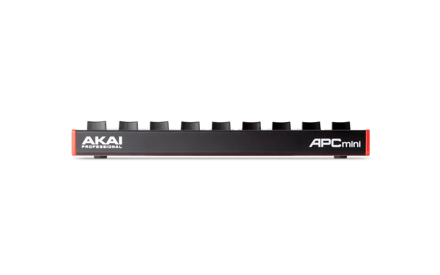 Akai APC Mini MKII portable pad controller for Ableton Live, showcasing its side and front design.