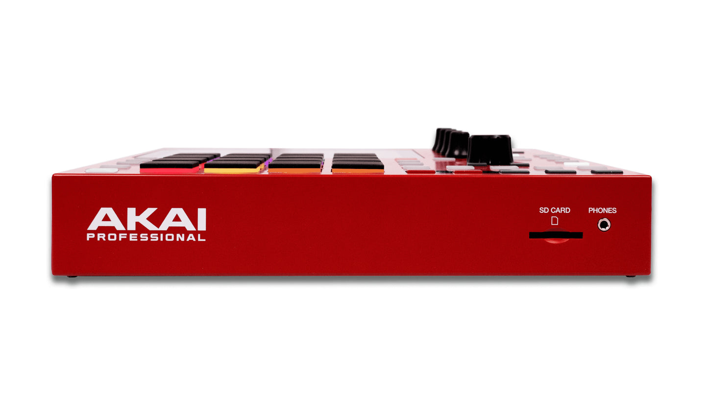 Image of the Akai MPC One+, a compact standalone music production studio, showcasing its features and design.