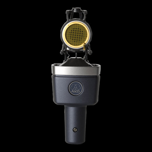 Image of the AKG C214 large-diaphragm cardioid condenser microphone showing its capsule design.