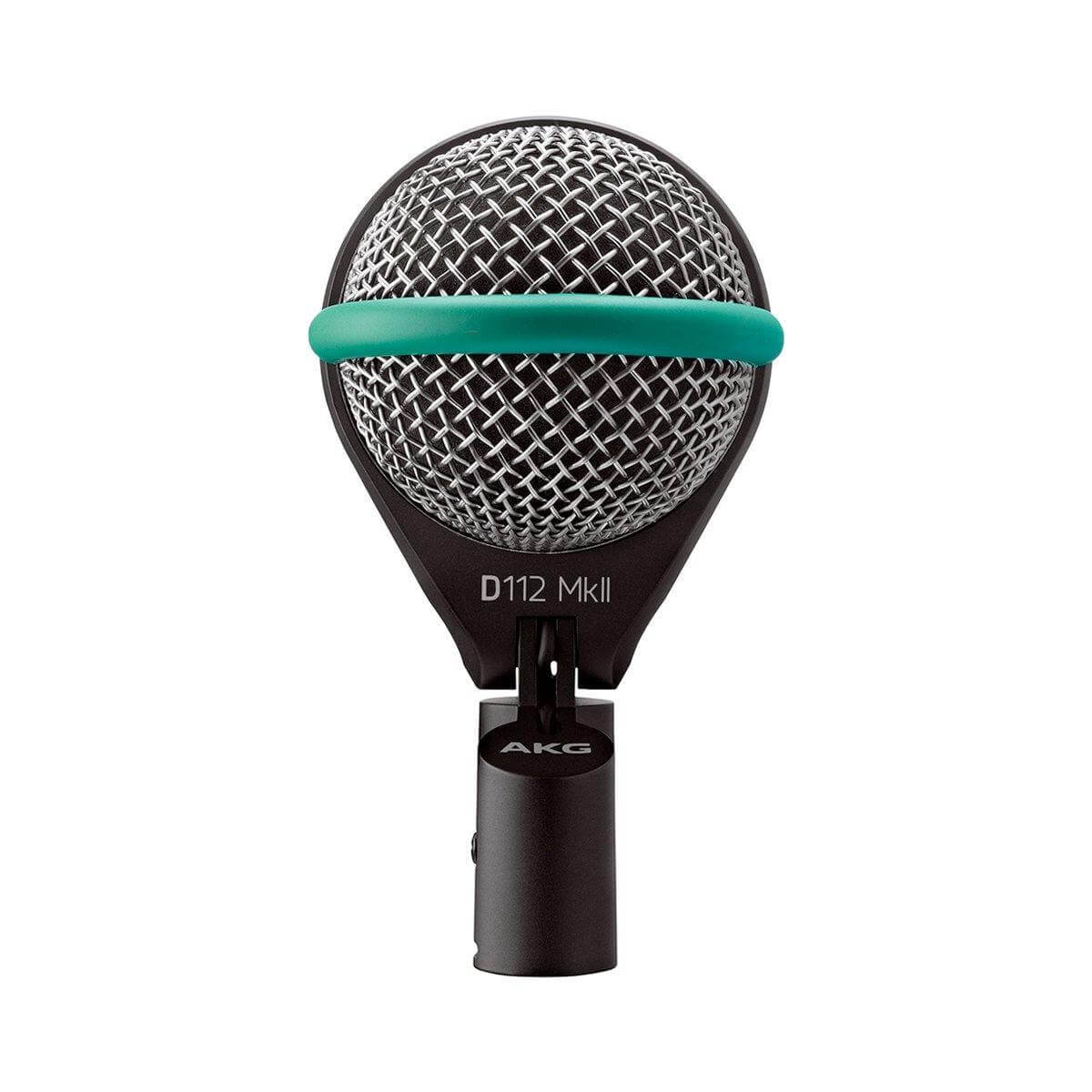 AKG D112 MKII professional dynamic microphone designed for bass drums, showcasing its robust build and high-quality sound capture.