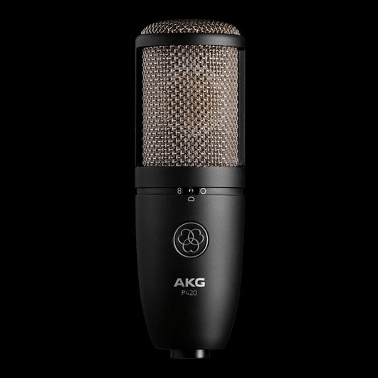 AKG P420 professional multi-pattern large-diaphragm condenser microphone front view on a white background.