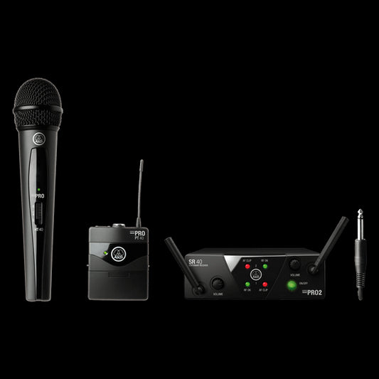 AKG WMS40 Mini2 Wireless Vocal and Instrument Set showcasing a compact and versatile wireless system for performers.