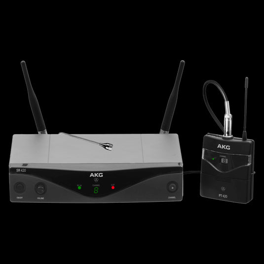 AKG WMS420 Wireless Presenter Set displayed in a professional setting.
