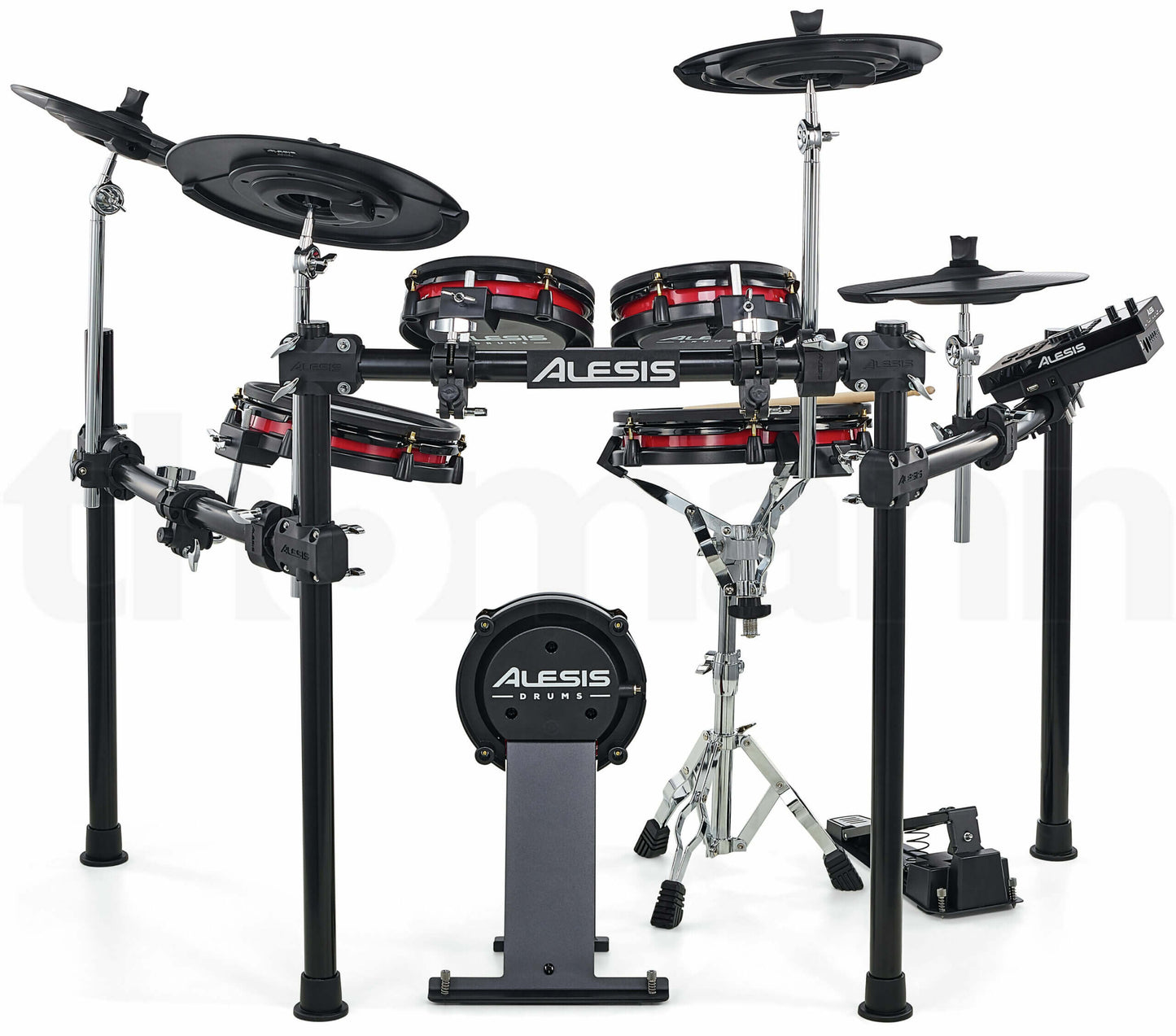 Alesis Crimson Mesh II SE electronic drum kit featuring white mesh heads and an advanced module, displayed from the front.