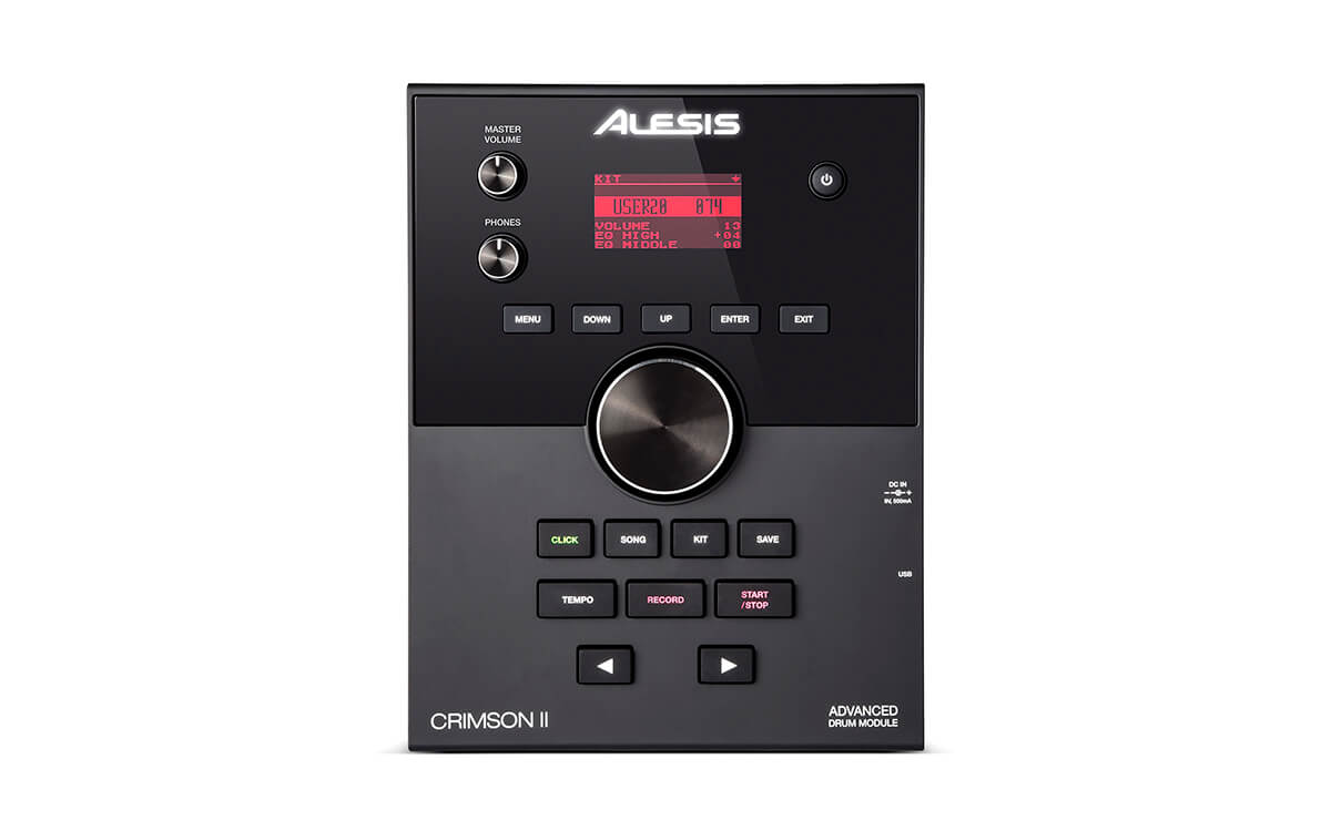 Alesis Crimson Mesh II SE electronic drum kit module featuring advanced settings and controls.