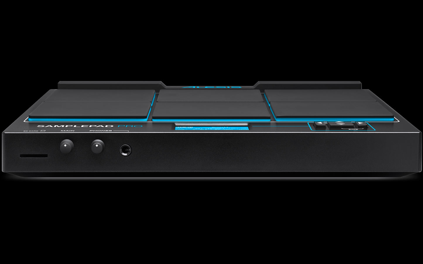 Alesis Sample Pad Pro, an all-in-one 8-pad percussion instrument showcasing its front angle with an expansive sound library.