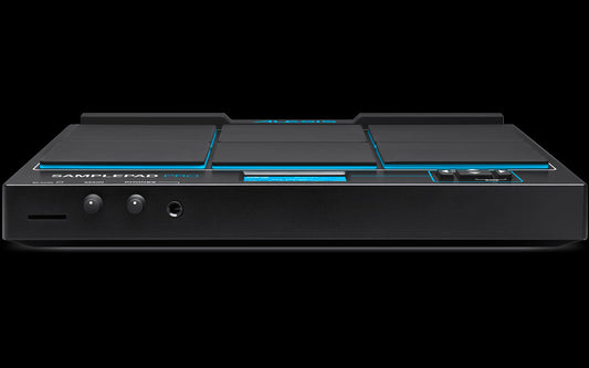 Alesis Sample Pad Pro, an all-in-one 8-pad percussion instrument showcasing its front angle with an expansive sound library.