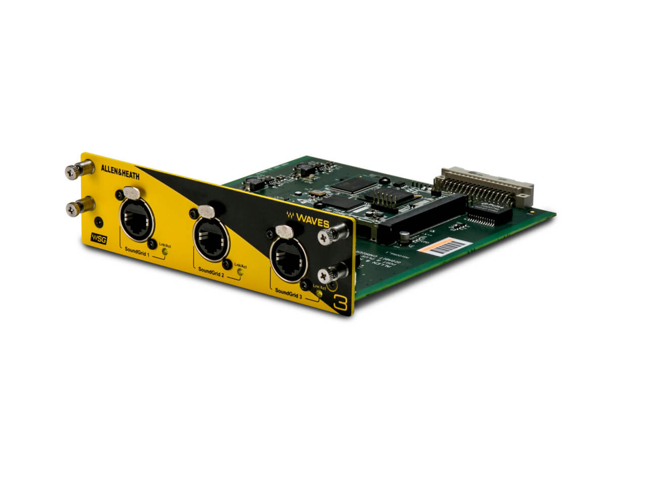 Allen & Heath M-DL-WAVES3-A Waves Audio Networking Module for Avantis, featuring 96kHz and 128x128 audio channels.