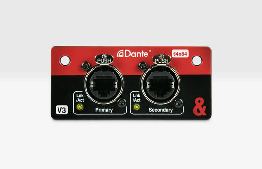 Allen & Heath M-SQ-DANT64-AX Dante Audio Networking Module front view, supporting 64x64 audio channels at 96kHz/48kHz.