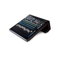 Allen & Heath Qu-16C digital mixer with 17 faders, showcasing its 22 channels and 12 bus capabilities.