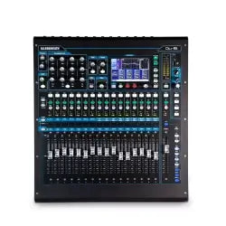 Allen & Heath Qu-16C digital mixer featuring 17 faders, 22 channels, and 12 buses in a chrome edition design.