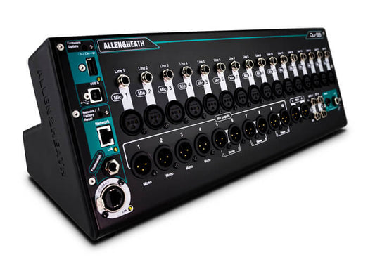 Allen & Heath Qu-SB Rackmountable Digital Mixer with 32 channels and 24 buses, featuring a sleek design suitable for professional audio setups.