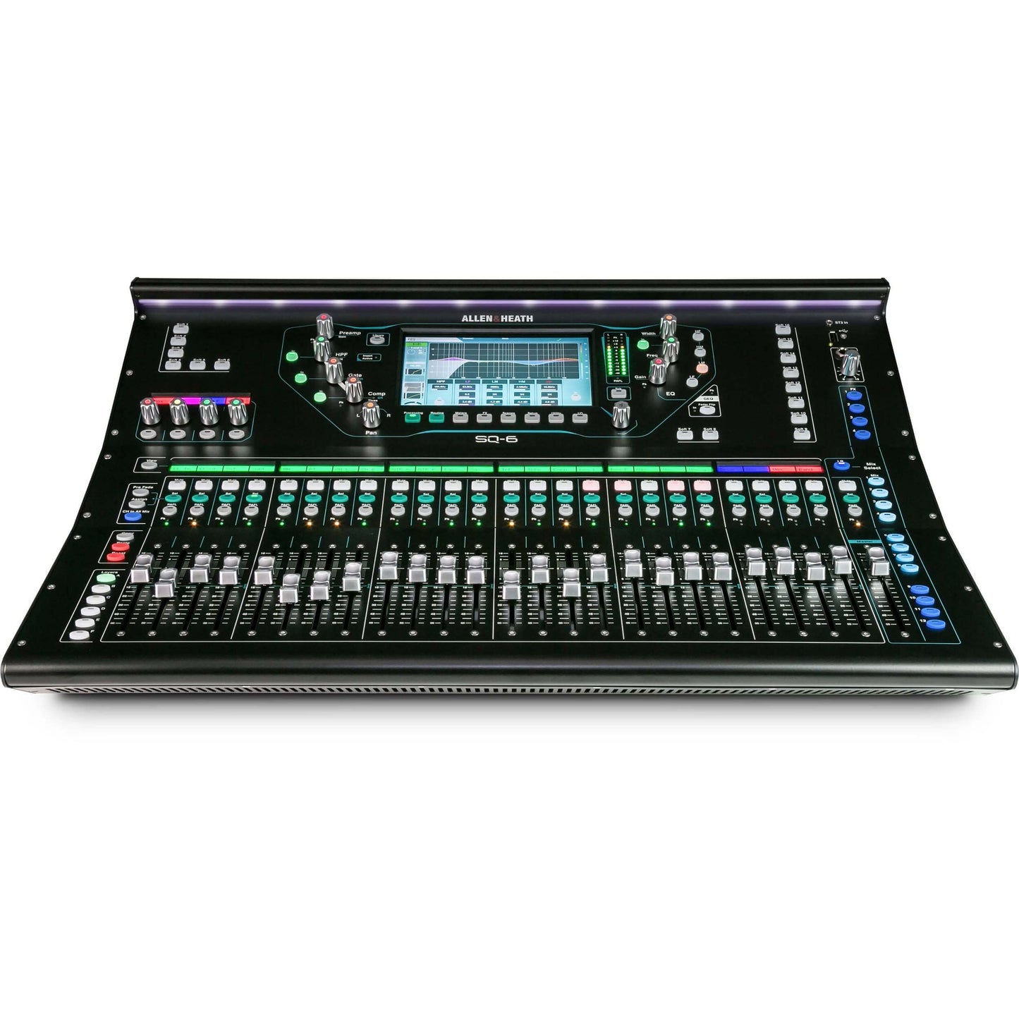 Allen & Heath SQ-6 digital mixer featuring 25 faders, designed for high-quality audio mixing with 96kHz sampling rate, 48 channels, and 36 buses.