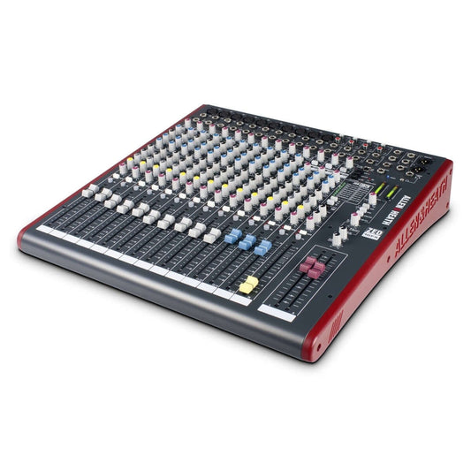 Allen & Heath ZED-16FX 16 Channel Mixer with FX featuring 10 Mic/Line inputs, 3 Stereo inputs, and USB connectivity.