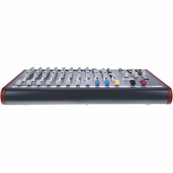 Allen & Heath ZED60-14FX 14 Channel Mixer with FX, featuring 8 Mic/Line inputs, 2 Stereo inputs, 2 Aux sends, and USB connectivity.