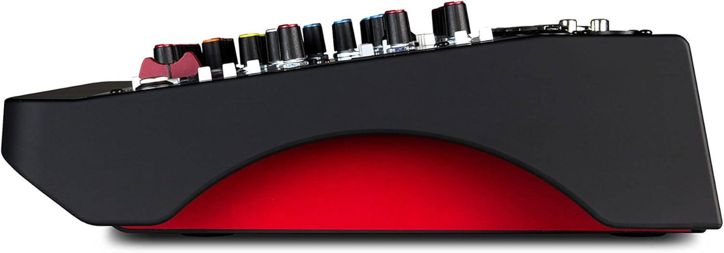 Allen & Heath ZEDi-10FX 10 channel mixer featuring 4 mic/line inputs, 2 stereo inputs, 2 DI inputs, and built-in effects.