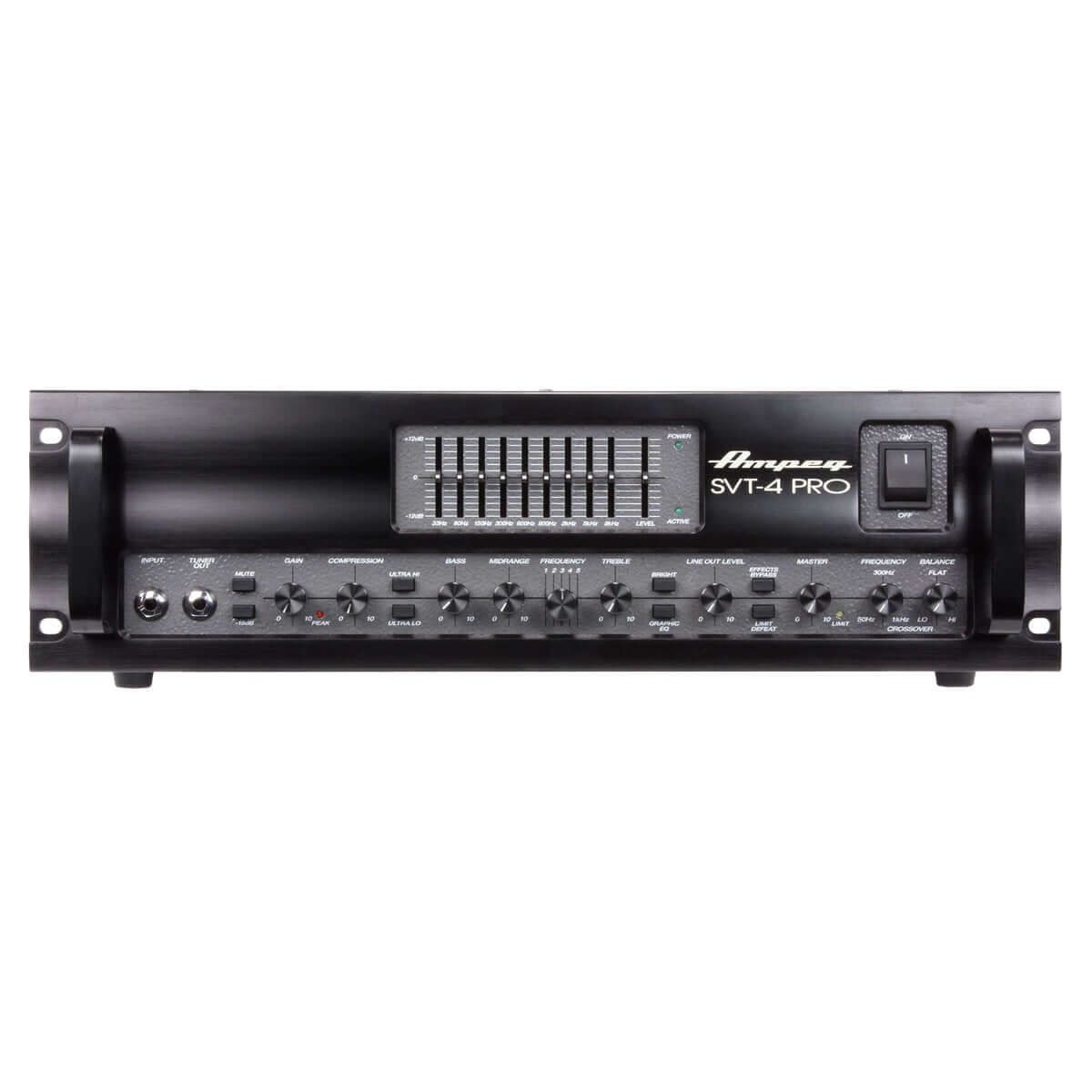 Ampeg SVT-4 PRO Bass Guitar Amplifier with 1600 Watts power, featuring dual power amplifiers and a 9-band graphic EQ.