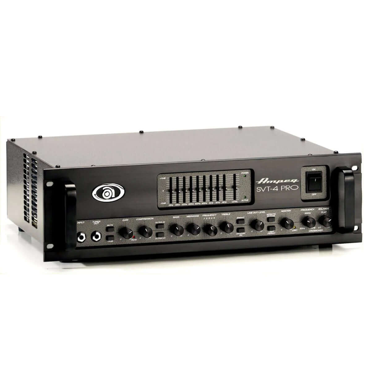 Ampeg SVT-4 PRO Bass Guitar Amplifier featuring 1600 Watts, dual power amplifiers, and a 9-band graphic EQ.