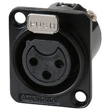 Amphenol AC3FDZB Female XLR 3-Pole Chassis Mount Connector with stamped contacts and a black finish.