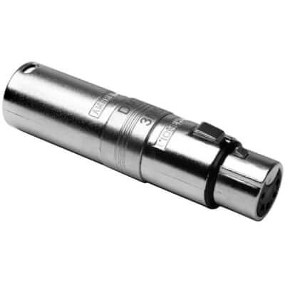 Amphenol XLR 3-Pin Male to 5-Pin Female Adapter - Pre-Wired Metal Connector, showcasing the adapter's design and connectors.