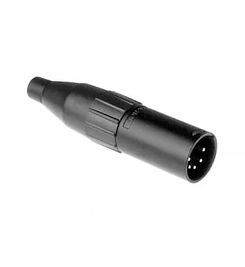 Amphenol Male XLR 5 Inline Connector with machined contacts and a black finish.