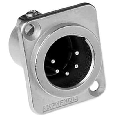 Amphenol Male XLR 5 Chassis Connector with machined contacts and nickel finish.