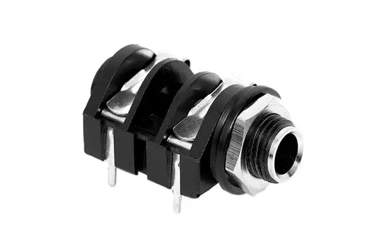 Amphenol ACJS-MH 1/4 inch single stereo phone jack with metal nut designed for PCB applications.