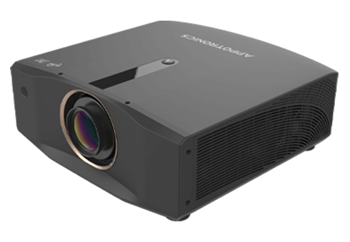APPOTRONICS AL-FU755A DLP projector showcasing its features including 7200 lumens brightness, WUXGA resolution, and 360-degree projection capabilities.