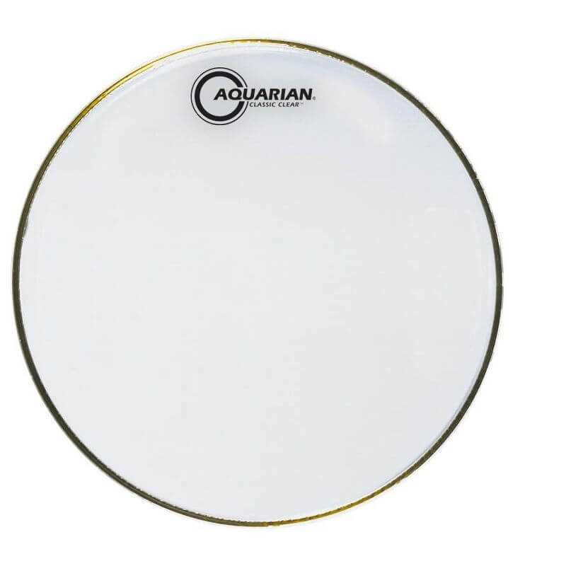 Aquarian 10 inch Classic Clear Drumhead showcasing its versatile design and high-quality material for optimal sound performance.