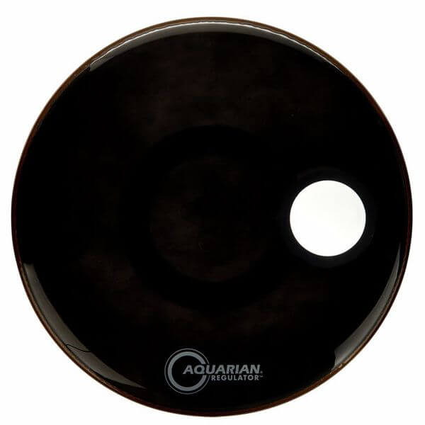 Aquarian 22 inch Regulator Black Bass Drumhead featuring a floating muffling system, displayed on a white background.