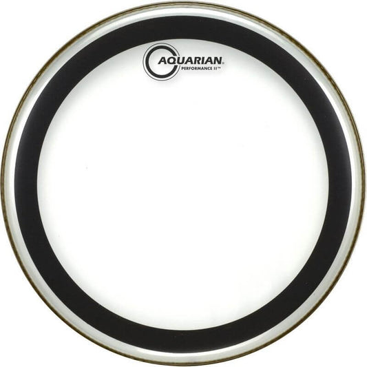 Aquarian 14 inch Performance II Clear Drumhead, two-ply design, vacuum tuned for superior sound.
