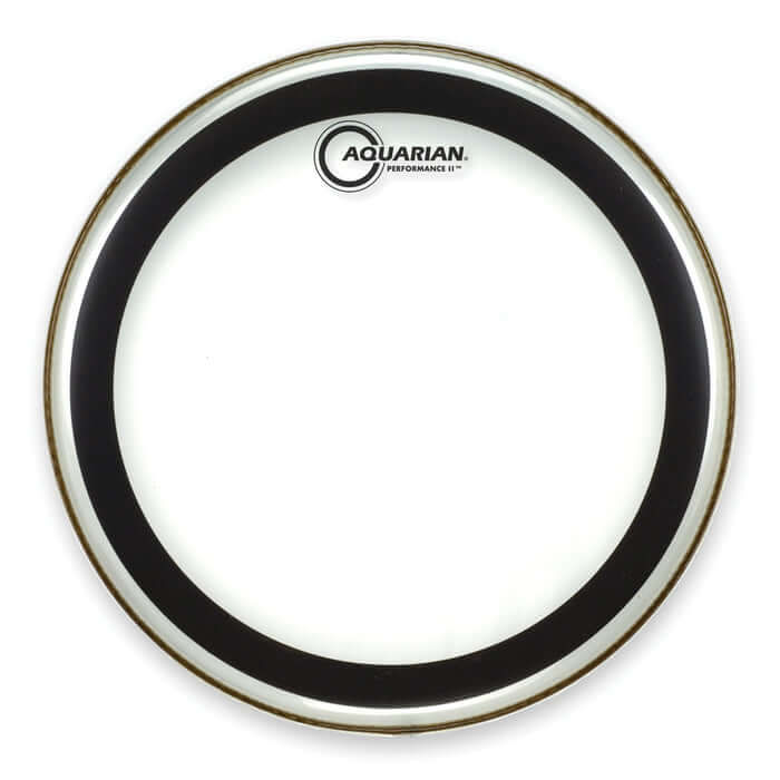 Aquarian 22" Performance II Clear Double-Ply Bass Drumhead designed for deep bass sound.